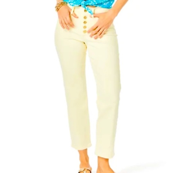 NWT Lilly Pulitzer South Ocean High Rise Straight Leg Jeans in Lemon Meringue - Picture 5 of 8